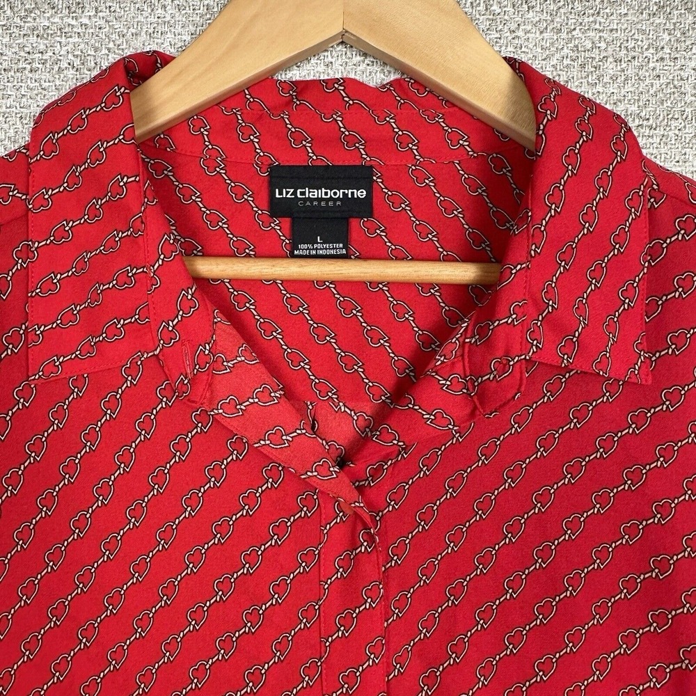 Liz Claiborne Career Button‎ Up Blouse Womens L Red Heart Chain Office